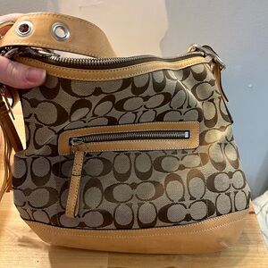Coach Brown and Tan Signature crossbody Bag